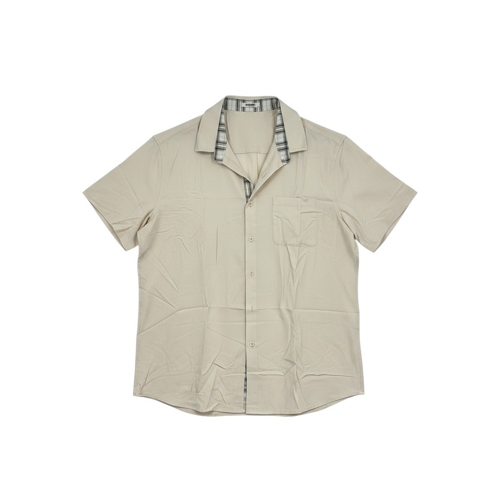 COOFANDY Mens Short Sleeve Button Down Shirt Beige Plaid Trim XL